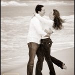 bride and groom windy beach