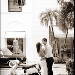 bride and groom with a scooter