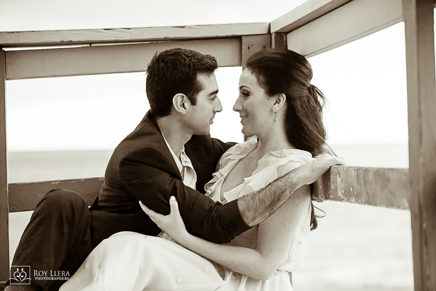 miami engagement on beach lifeguard stand